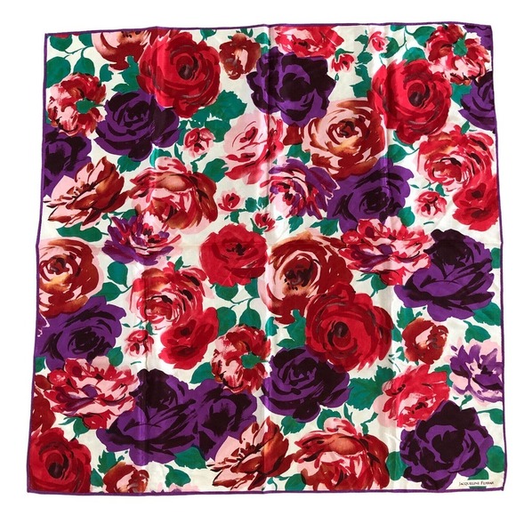 Jacqueline Ferrar Accessories - vintage Jacqueline Ferrar rose flower print square scarf silk 30" x 30" Japan